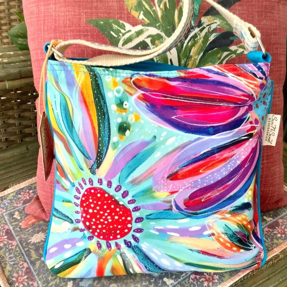 FLORAL MULTI COLOR  SUMMER HANDBAG - CROSSBODY/SHOULDER BAG  NWT “Art-to-Wear - Picture 3 of 15